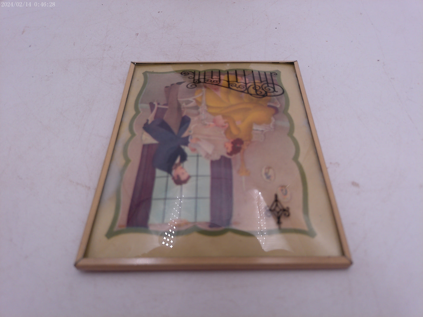 Glass Convex Silhouette Framed Picture Couple Reviewing Plans   B54