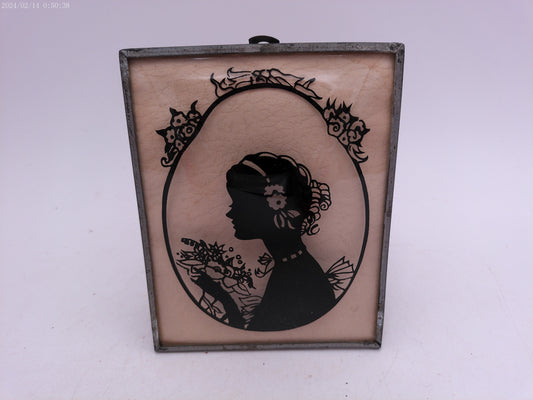 Glass Convex Silhouette Framed Picture Young Lady with Flowers in Hair    B58