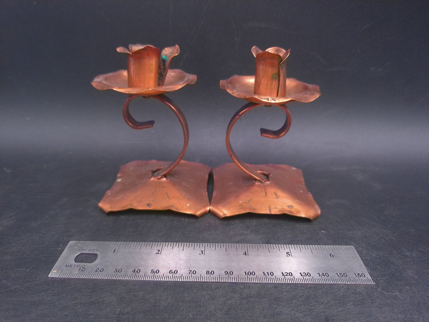 Copper Hand Hammered Candle Holder Unique Gorgeous Set of 2