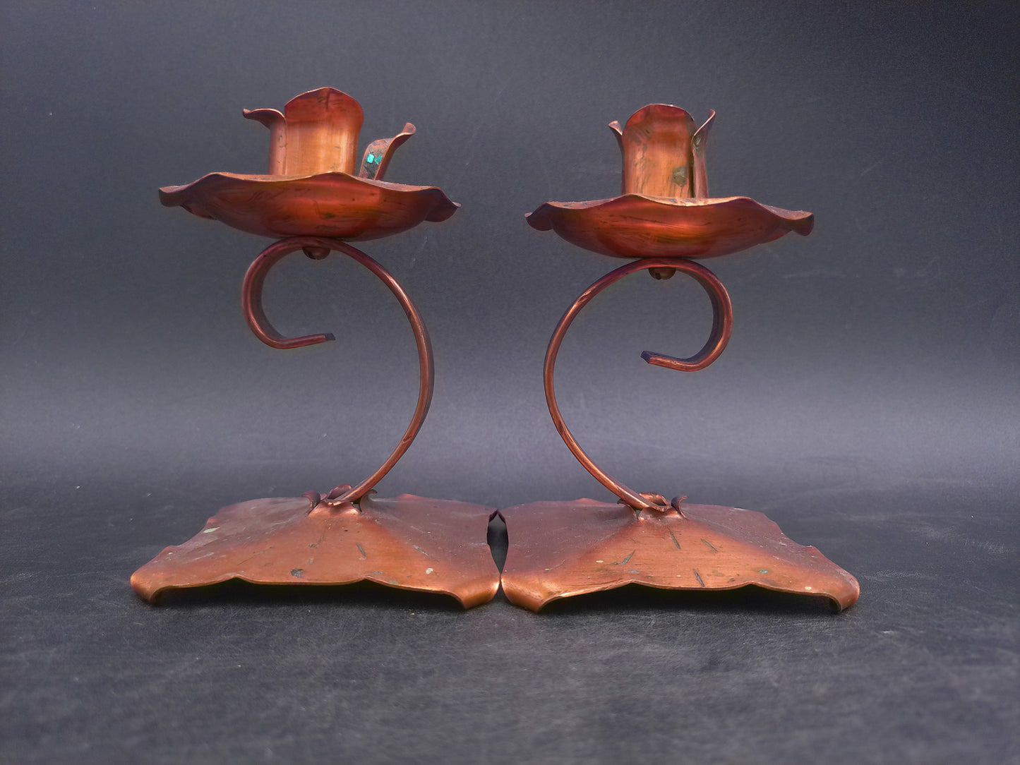 Copper Hand Hammered Candle Holder Unique Gorgeous Set of 2