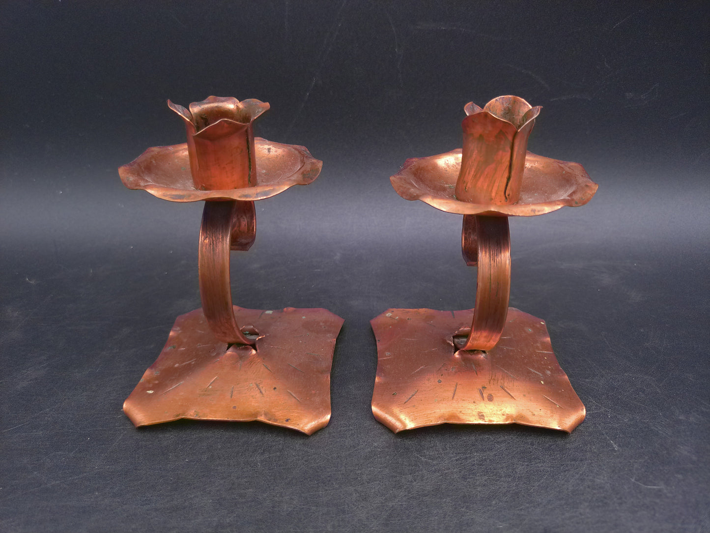 Copper Hand Hammered Candle Holder Unique Gorgeous Set of 2