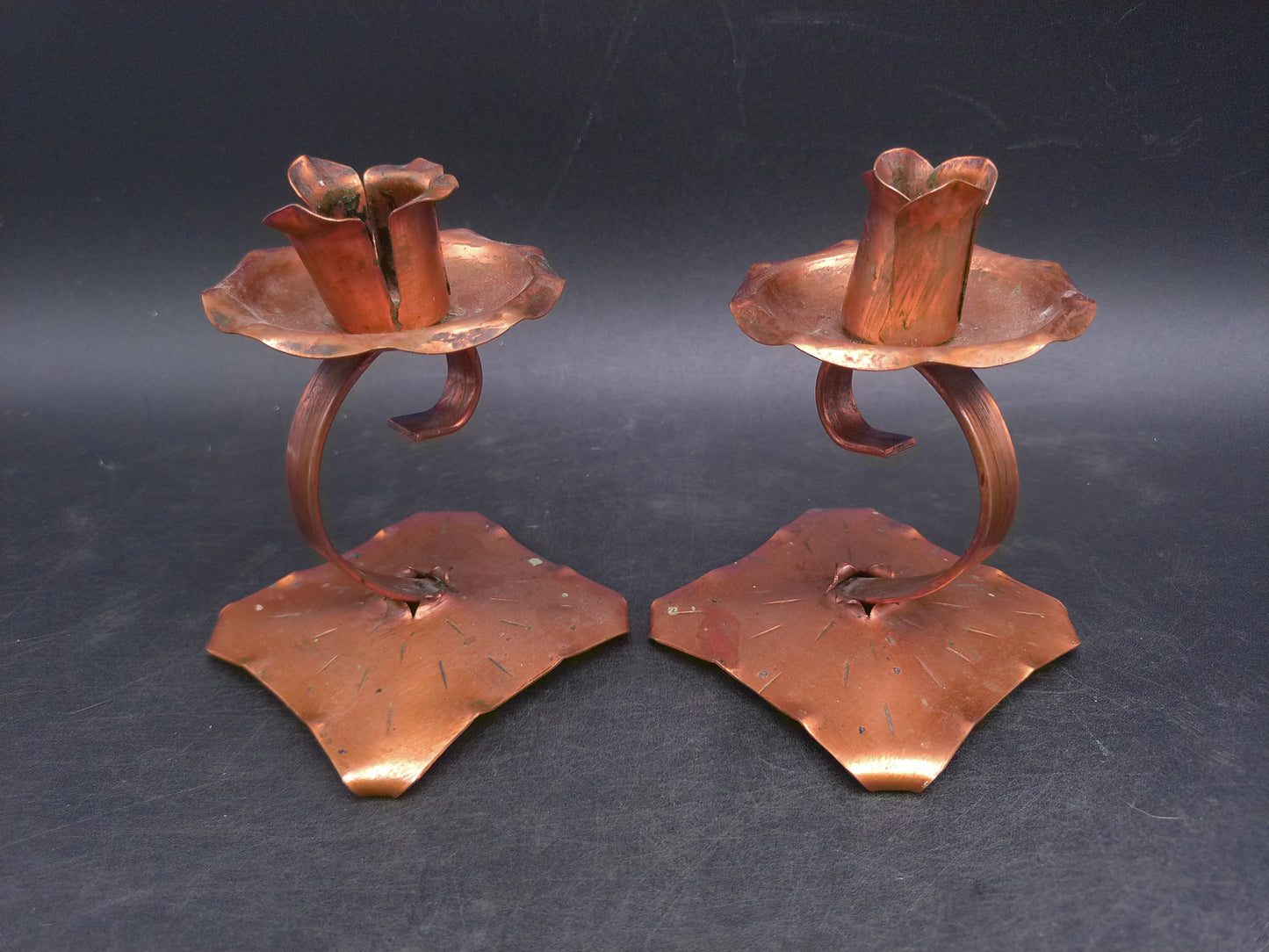 Copper Hand Hammered Candle Holder Unique Gorgeous Set of 2
