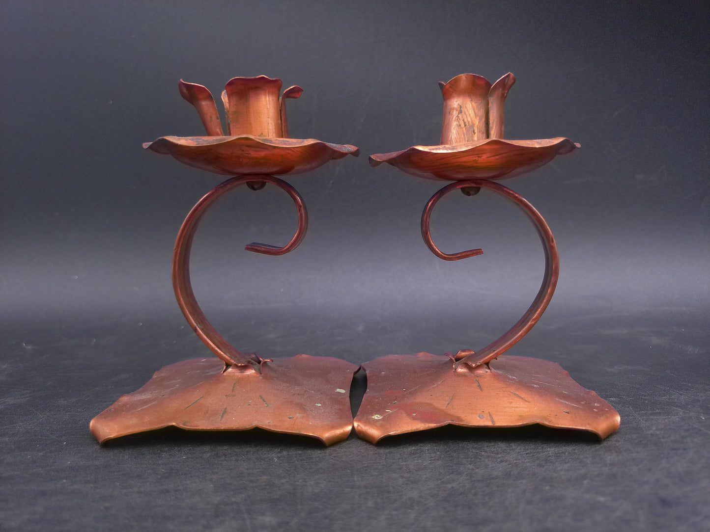 Copper Hand Hammered Candle Holder Unique Gorgeous Set of 2