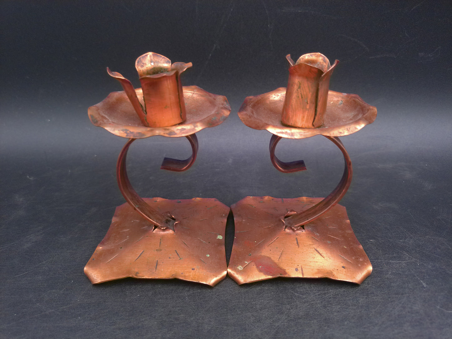 Copper Hand Hammered Candle Holder Unique Gorgeous Set of 2