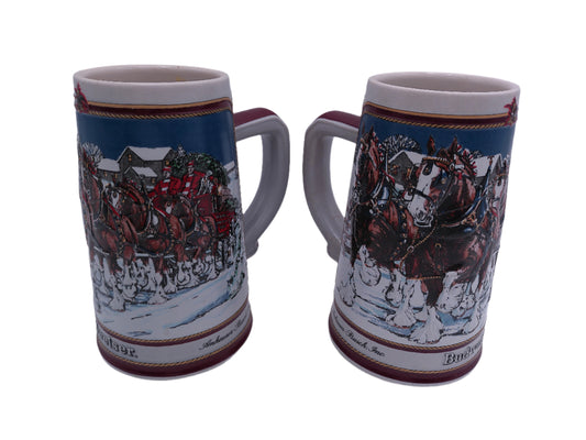 Beer Stein Budweiser 1989 Collector Series Hand Crafted Steins 26 oz lot of 2
