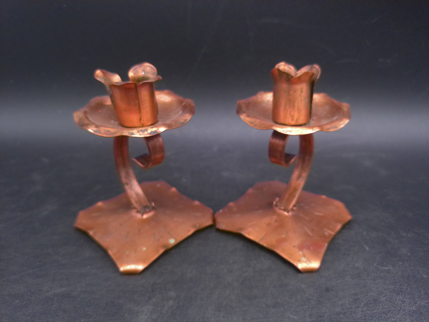 Copper Hand Hammered Candle Holder Unique Gorgeous Set of 2