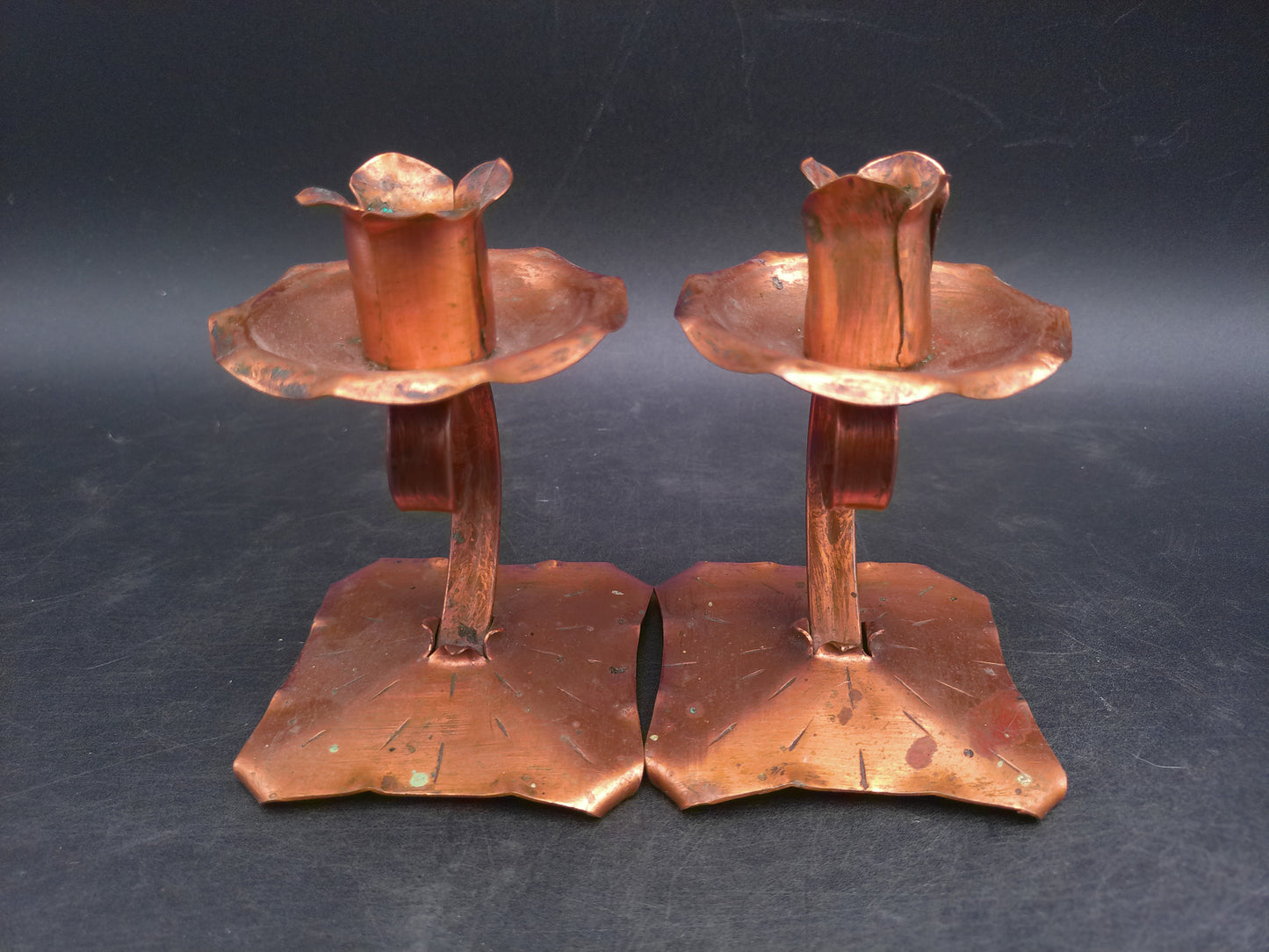 Copper Hand Hammered Candle Holder Unique Gorgeous Set of 2