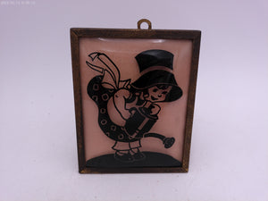 Glass Convex Silhouette Framed Child Watering Plants  B512