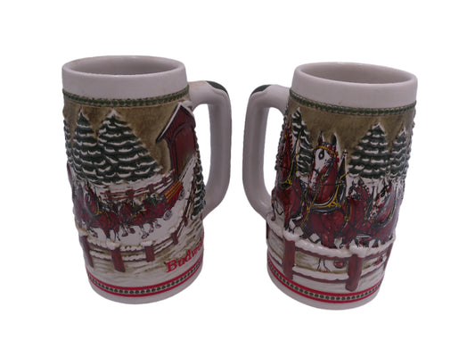 Beer Stein Budweiser Limited Edition Holiday Design ot of 2