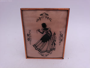 Glass Convex Silhouette Framed Picture Woman Holding Mask B514