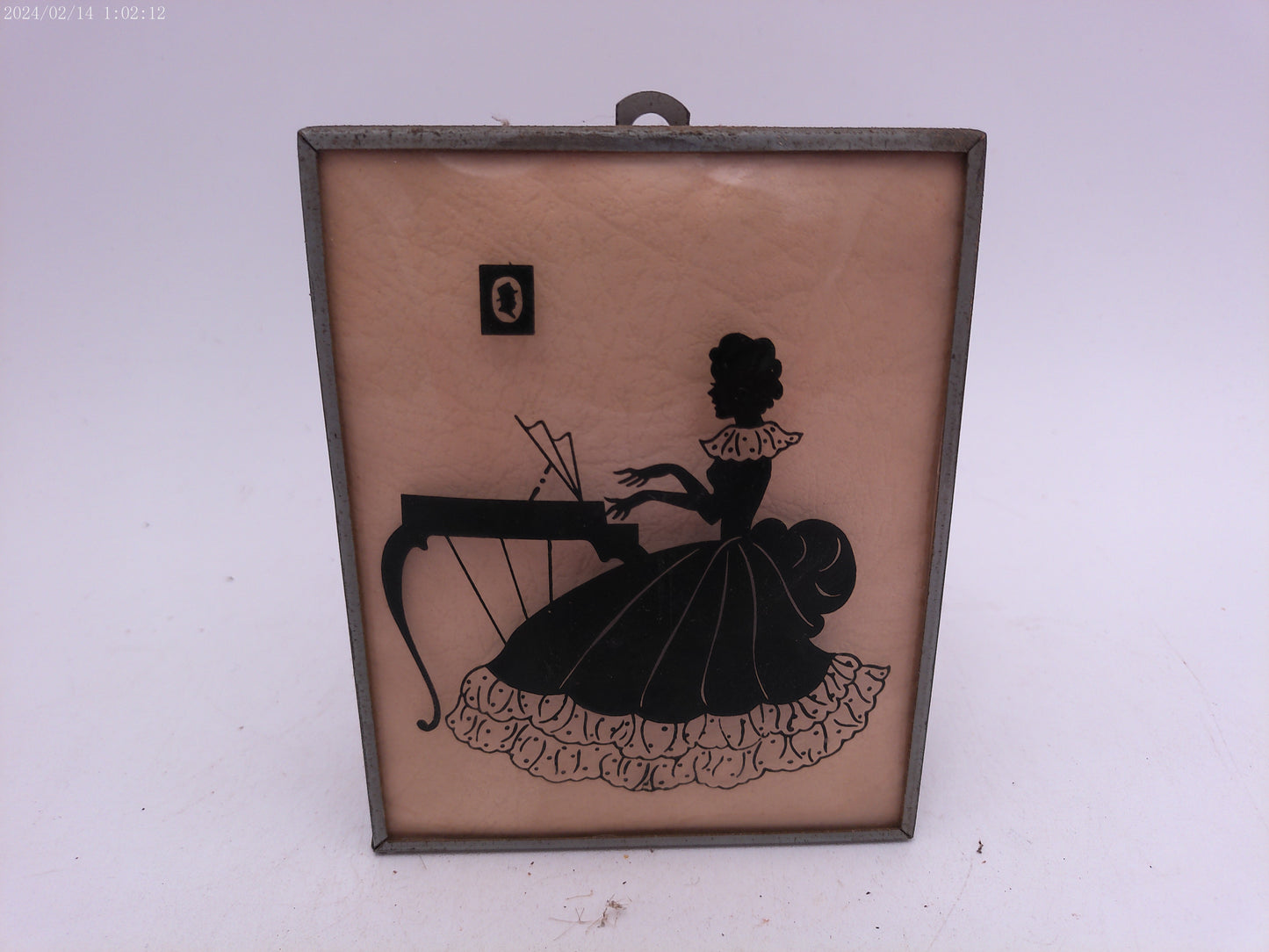 Glass Convex Silhouette Framed Picture Young Woman Playing Piano B516