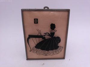 Glass Convex Silhouette Framed Picture Young Woman Playing Piano B516
