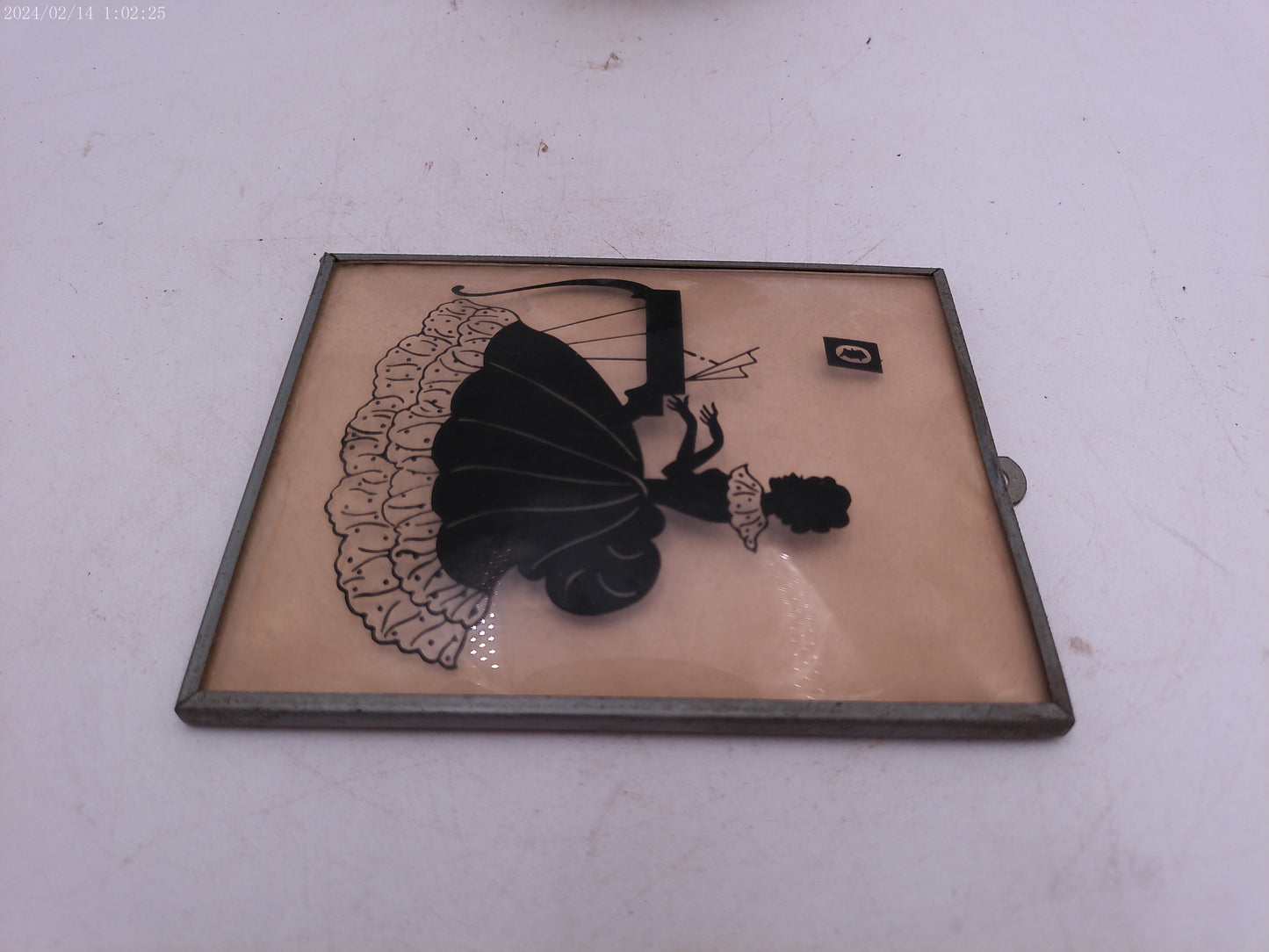 Glass Convex Silhouette Framed Picture Young Woman Playing Piano B516