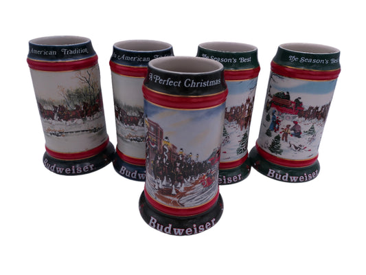 Beer Stein  Budweiser Lot of 5 years 1990 1991 1992 Holiday Collector's Series