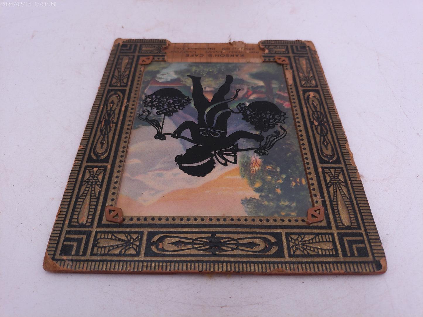 Glass Convex Silhouette Framed Picture Child Carrying Baskets B517