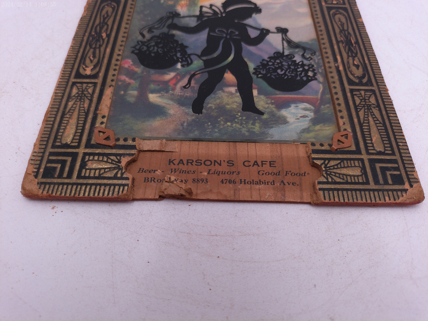 Glass Convex Silhouette Framed Picture Child Carrying Baskets B517