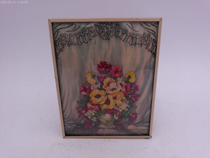 Glass Convex Silhouette Framed Picture Beautiful  Basket of Flowers B518