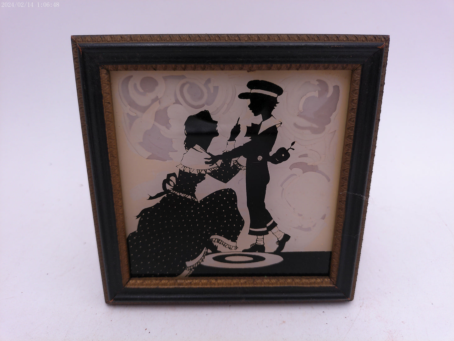 Glass Convex Silhouette Framed Picture Boy with Mother B519