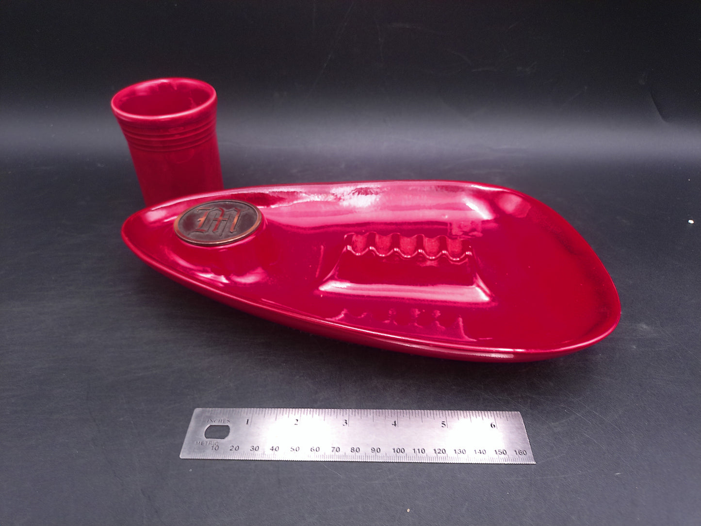 Large Red Glazed Ceramic Ashtray Marked 1981 The Hyde Coand Cup