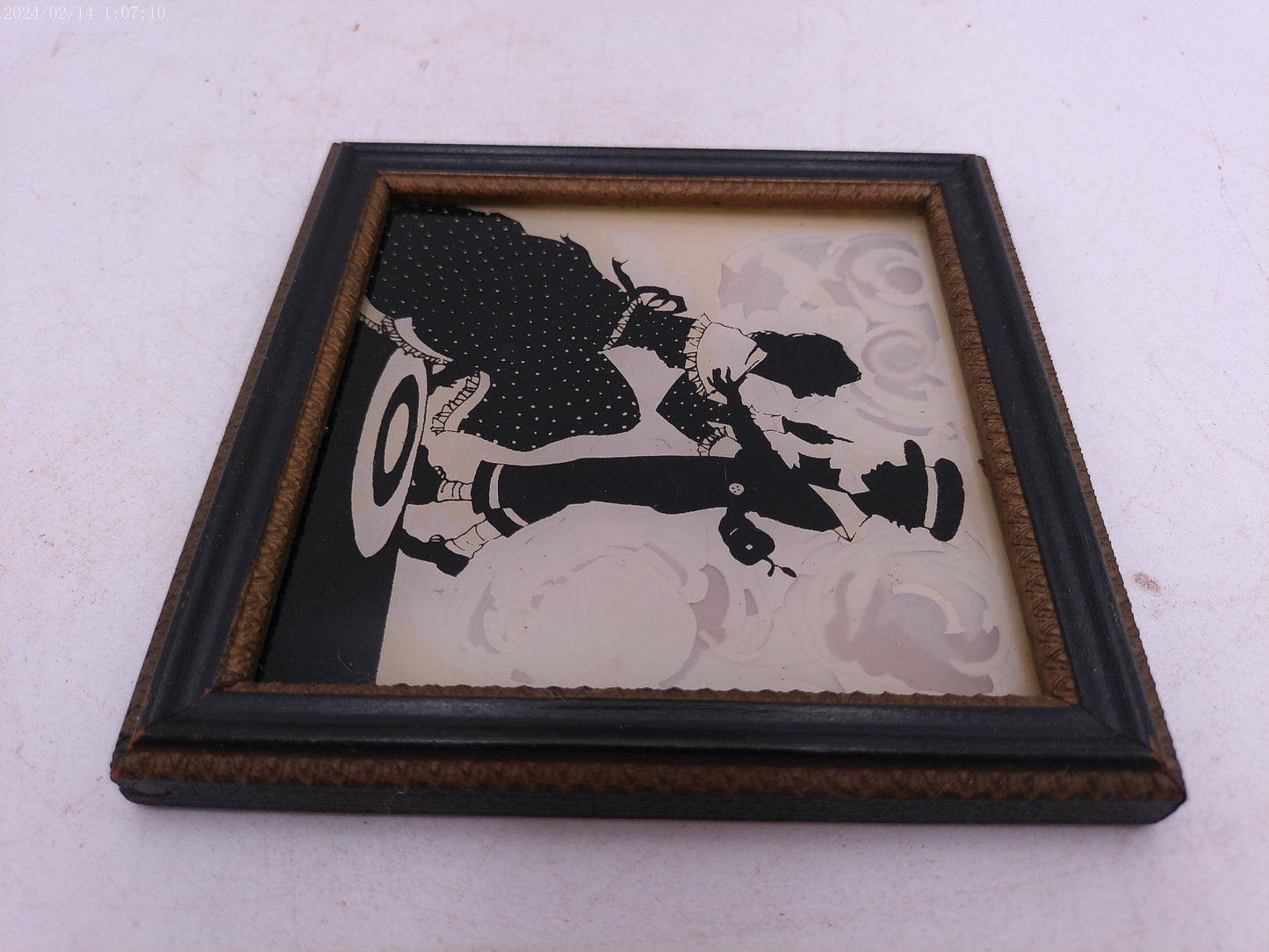 Glass Convex Silhouette Framed Picture Boy with Mother B519