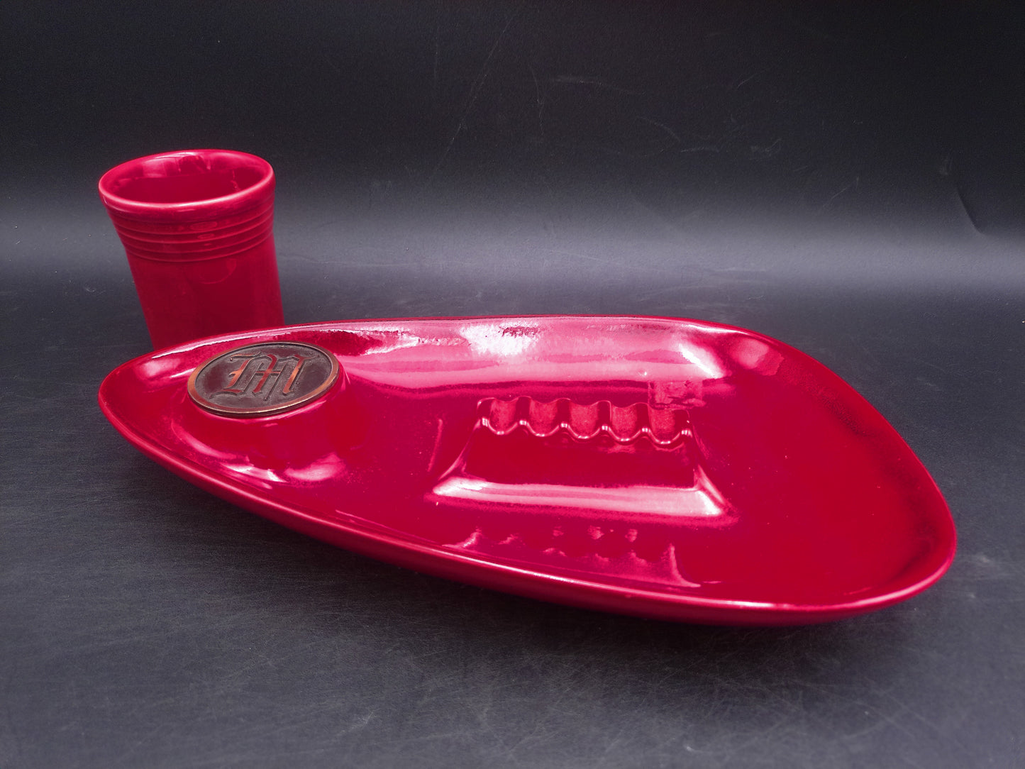 Large Red Glazed Ceramic Ashtray Marked 1981 The Hyde Coand Cup