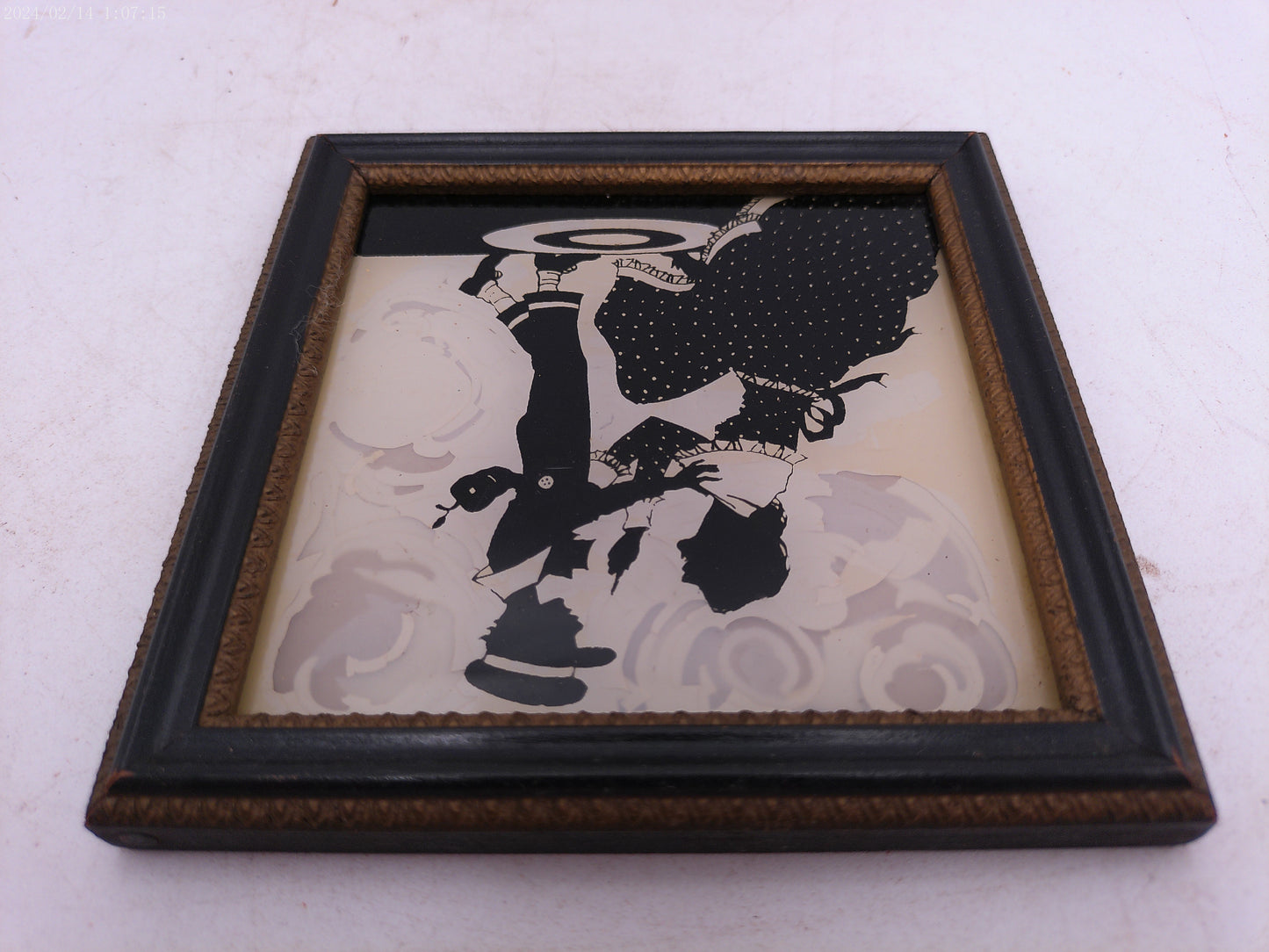 Glass Convex Silhouette Framed Picture Boy with Mother B519