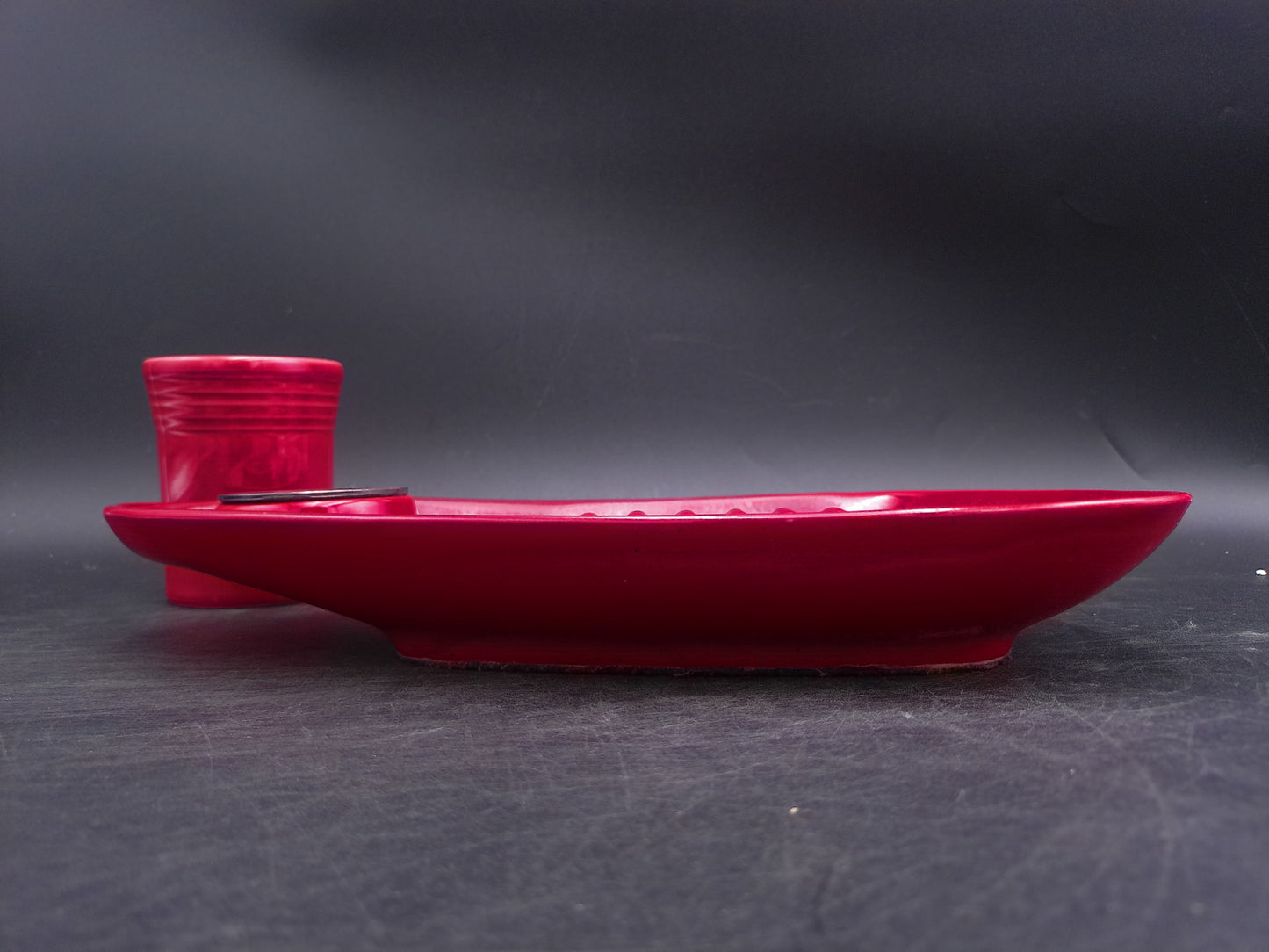Large Red Glazed Ceramic Ashtray Marked 1981 The Hyde Coand Cup