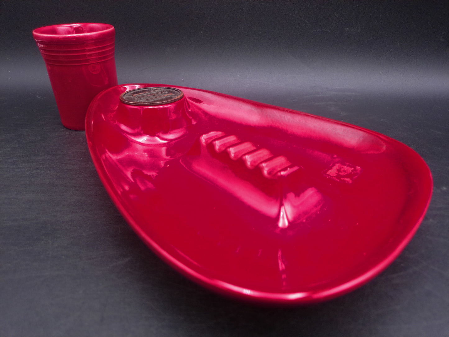 Large Red Glazed Ceramic Ashtray Marked 1981 The Hyde Coand Cup