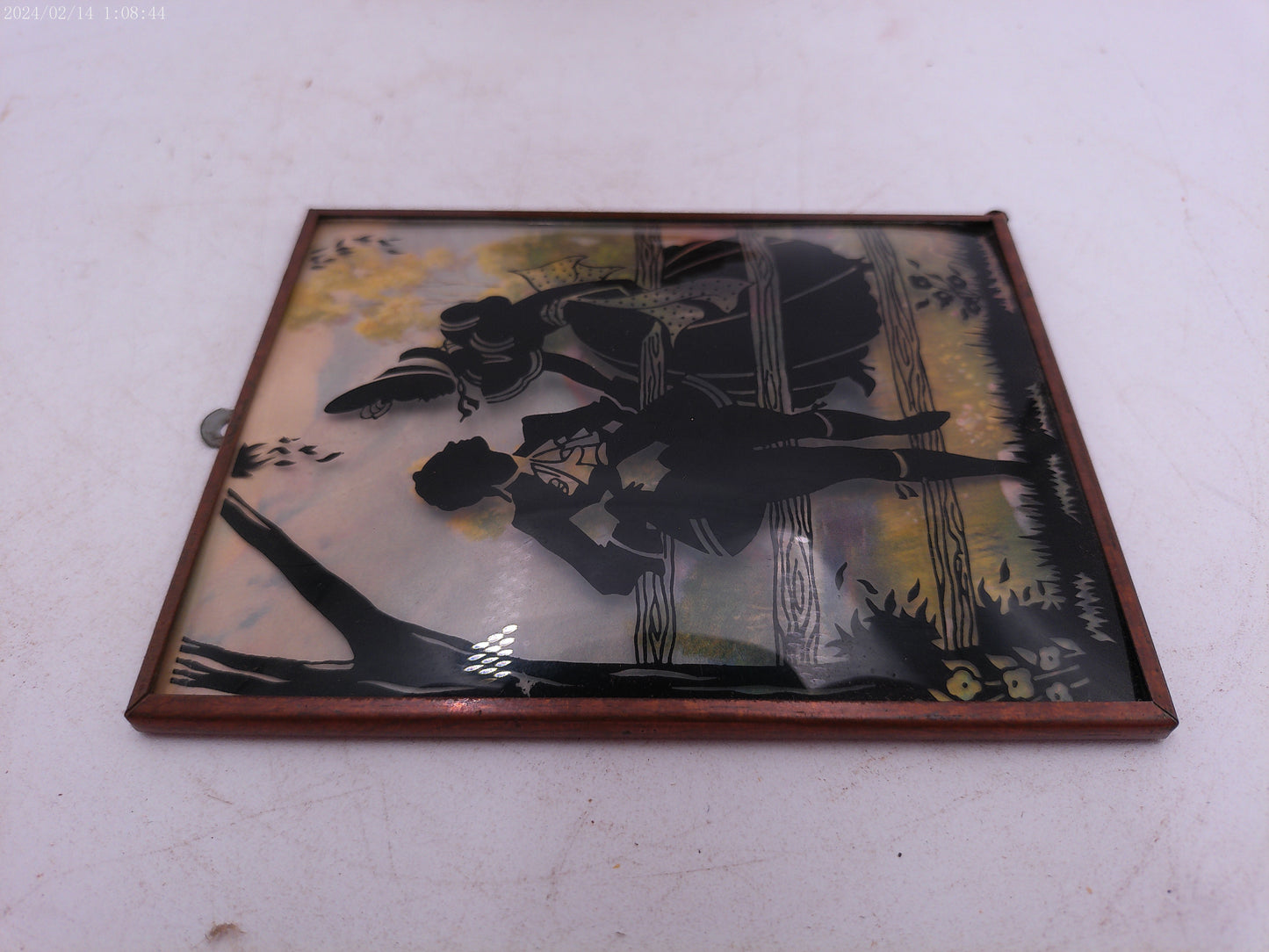 Glass Convex Silhouette Framed Picture Couple Enjoying Outside by Fence B520