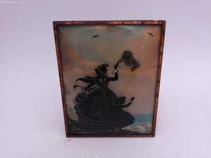 Glass Convex Silhouette Framed Picture Mother and Daughter Enjoying Breeze B521