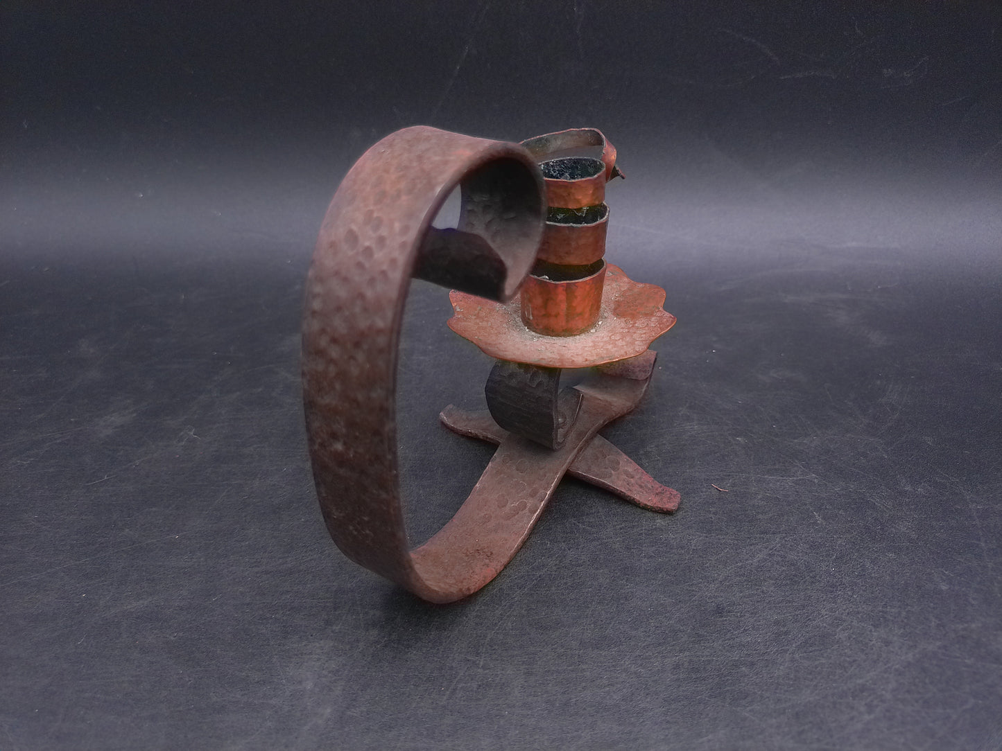 Metal Candle Holder Floral Design with Handle Vintage