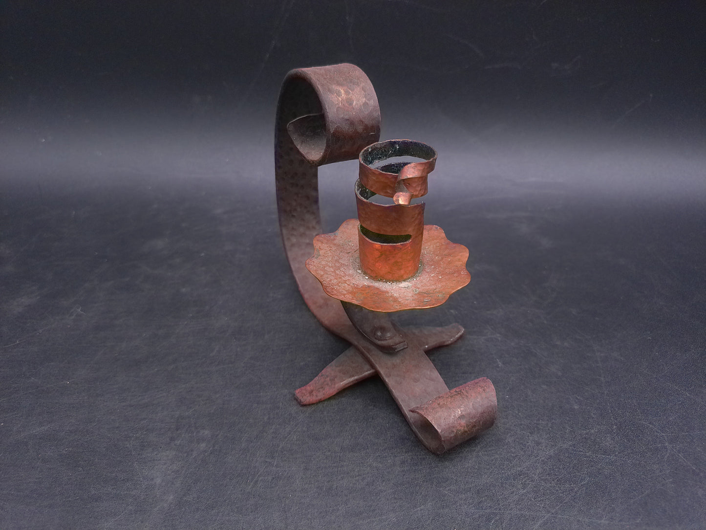Metal Candle Holder Floral Design with Handle Vintage