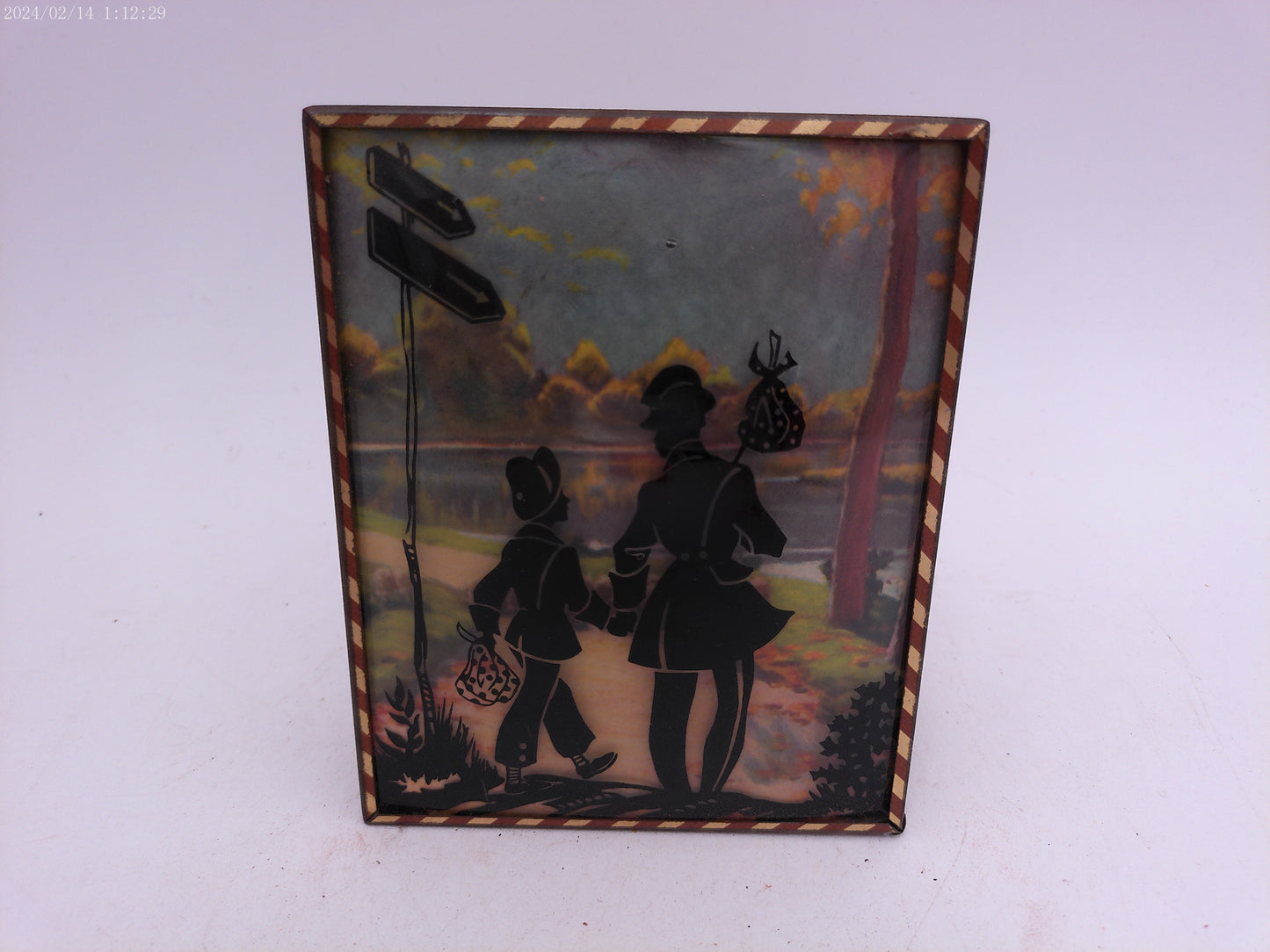 Glass Convex Silhouette Framed Picture Hobos Walking  B523