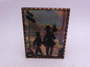 Glass Convex Silhouette Framed Picture Hobos Walking  B523