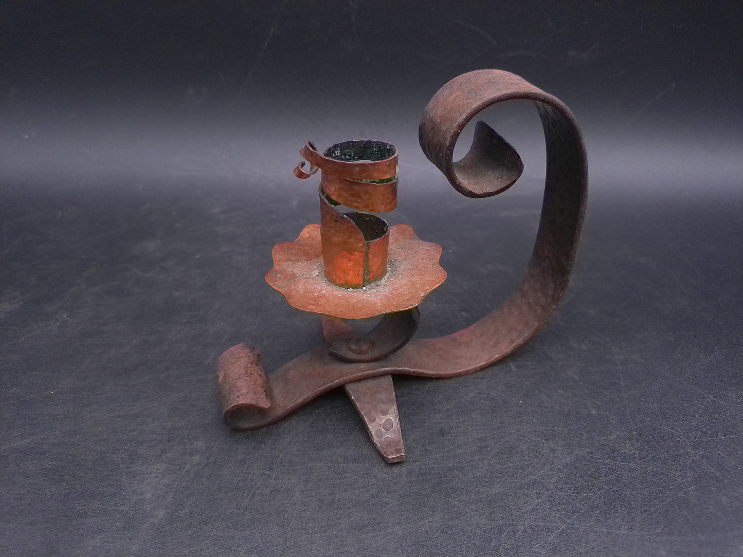 Metal Candle Holder Floral Design with Handle Vintage