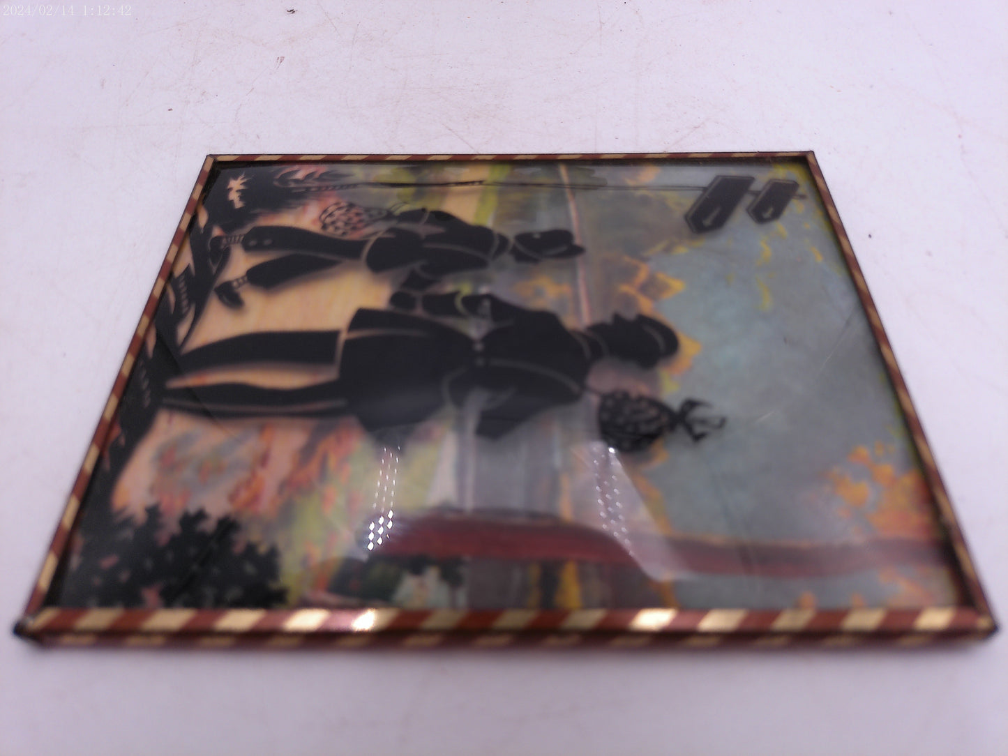 Glass Convex Silhouette Framed Picture Hobos Walking  B523