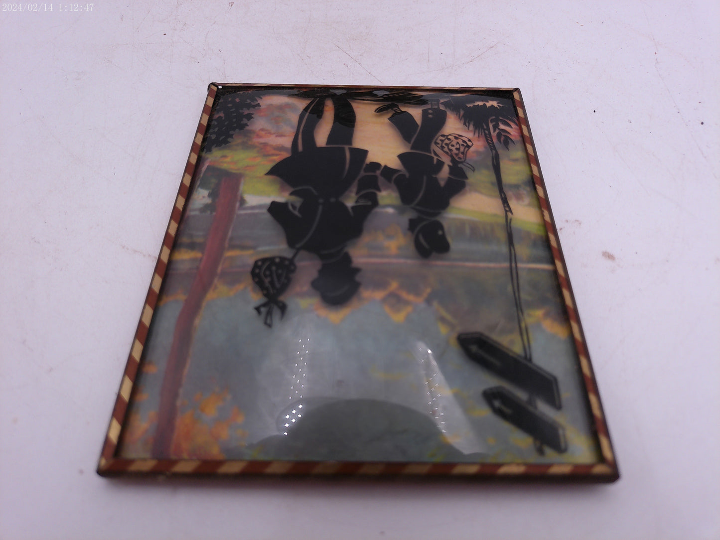 Glass Convex Silhouette Framed Picture Hobos Walking  B523