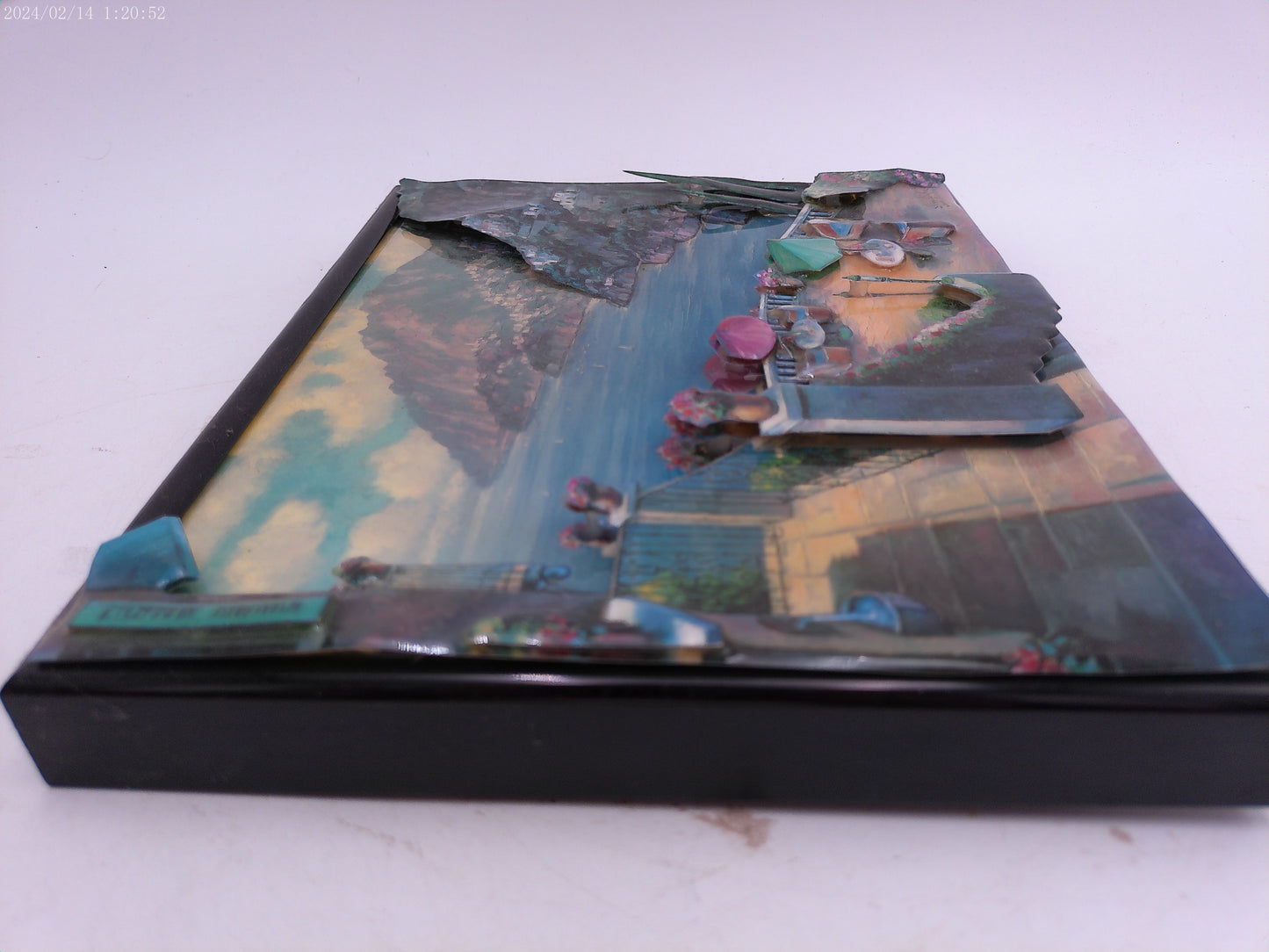 Metal Framed 3D Effect Glazed Picture of Mountains and Ocean
