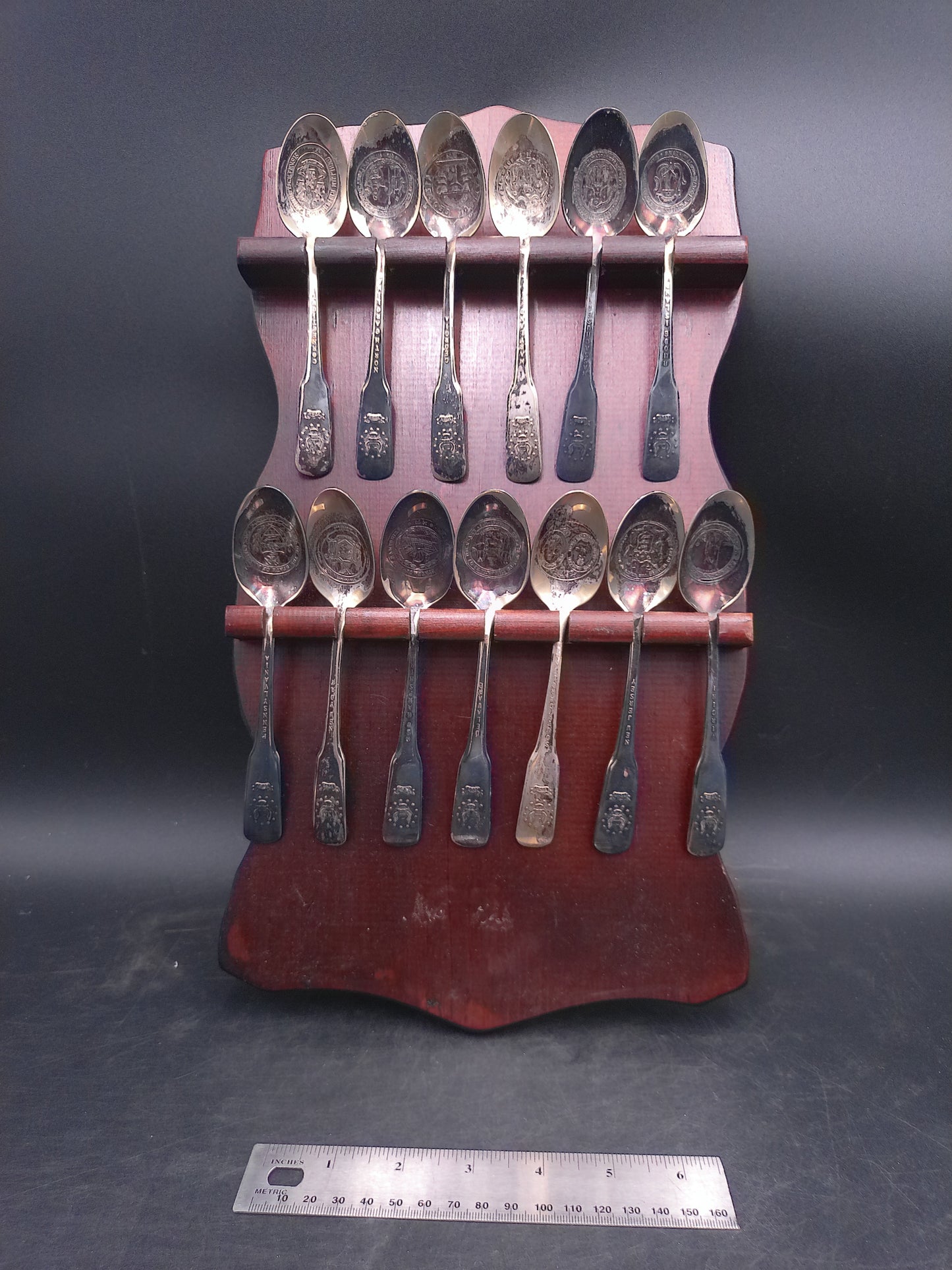 Vintage 1776-1976 Bicentennial Original 13 Colonies Spoons wooden Display Rack