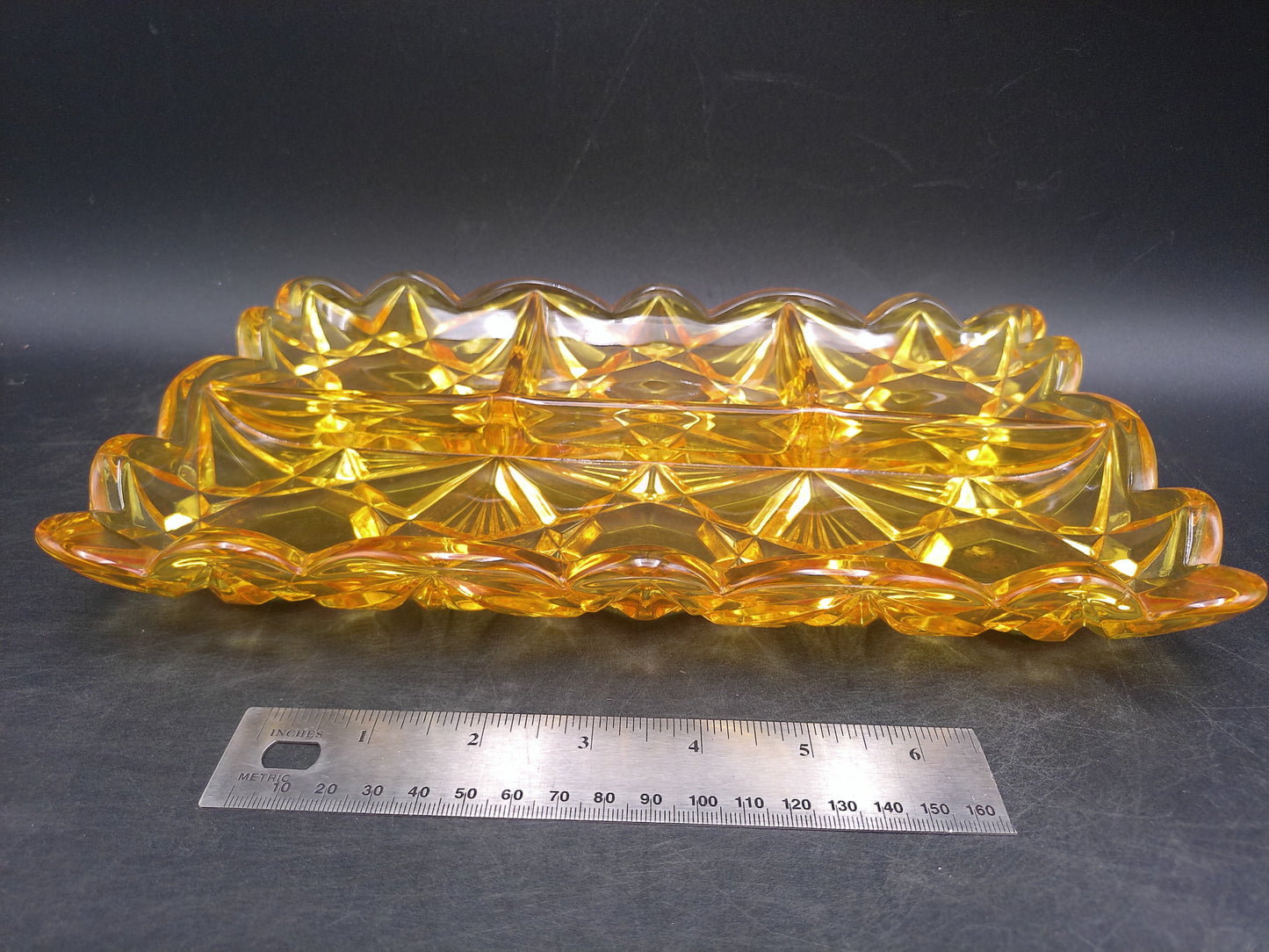 Glass Dish Divided chips and dip Trays Yellow dish 12x8x1.5