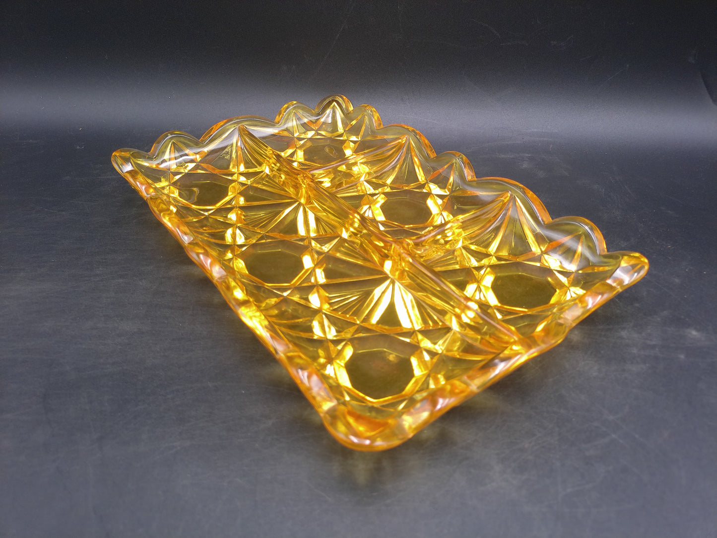 Glass Dish Divided chips and dip Trays Yellow dish 12x8x1.5