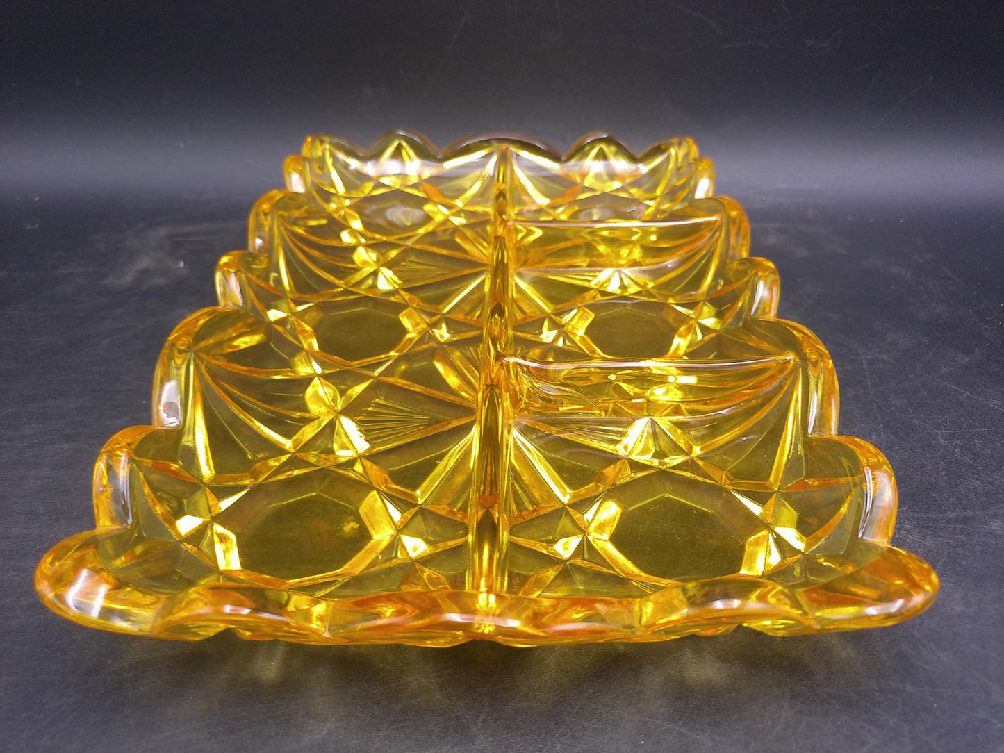 Glass Dish Divided chips and dip Trays Yellow dish 12x8x1.5