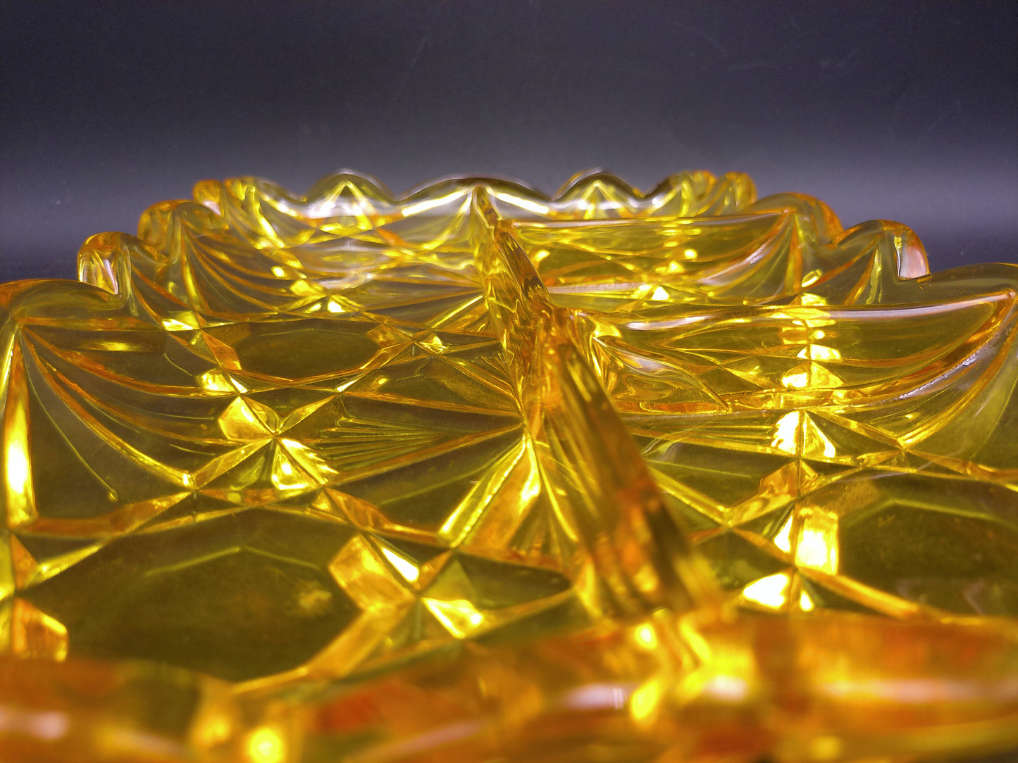 Glass Dish Divided chips and dip Trays Yellow dish 12x8x1.5