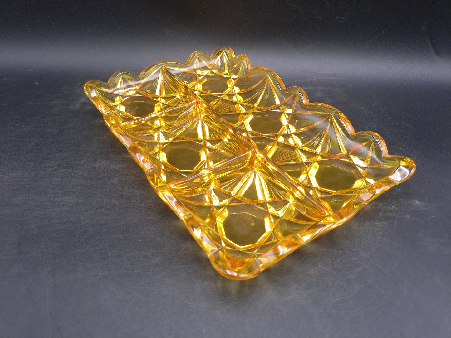 Glass Dish Divided chips and dip Trays Yellow dish 12x8x1.5