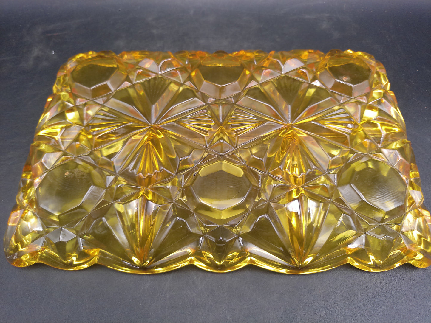 Glass Dish Divided chips and dip Trays Yellow dish 12x8x1.5