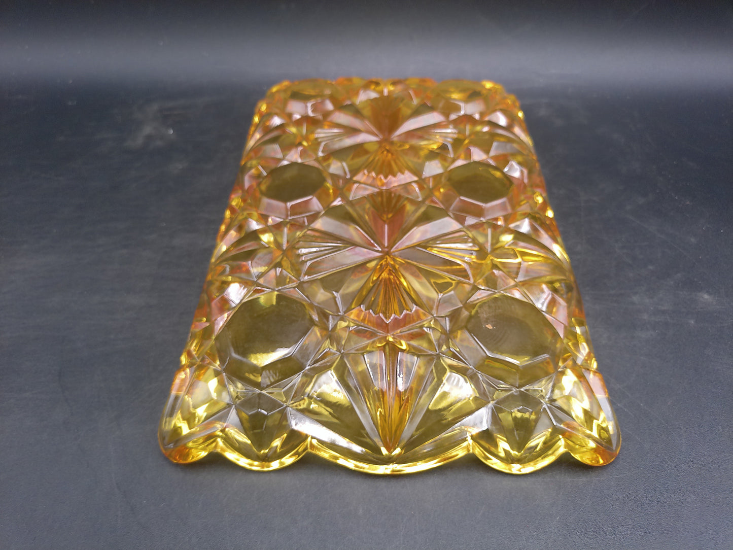Glass Dish Divided chips and dip Trays Yellow dish 12x8x1.5