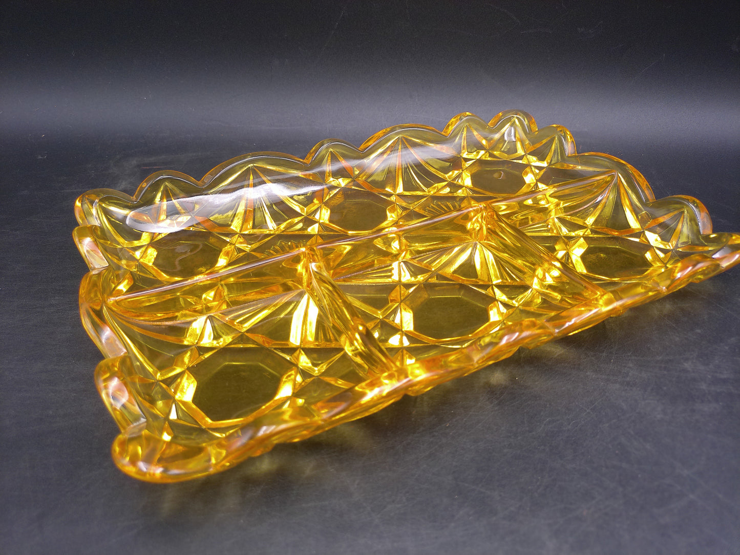 Glass Dish Divided chips and dip Trays Yellow dish 12x8x1.5