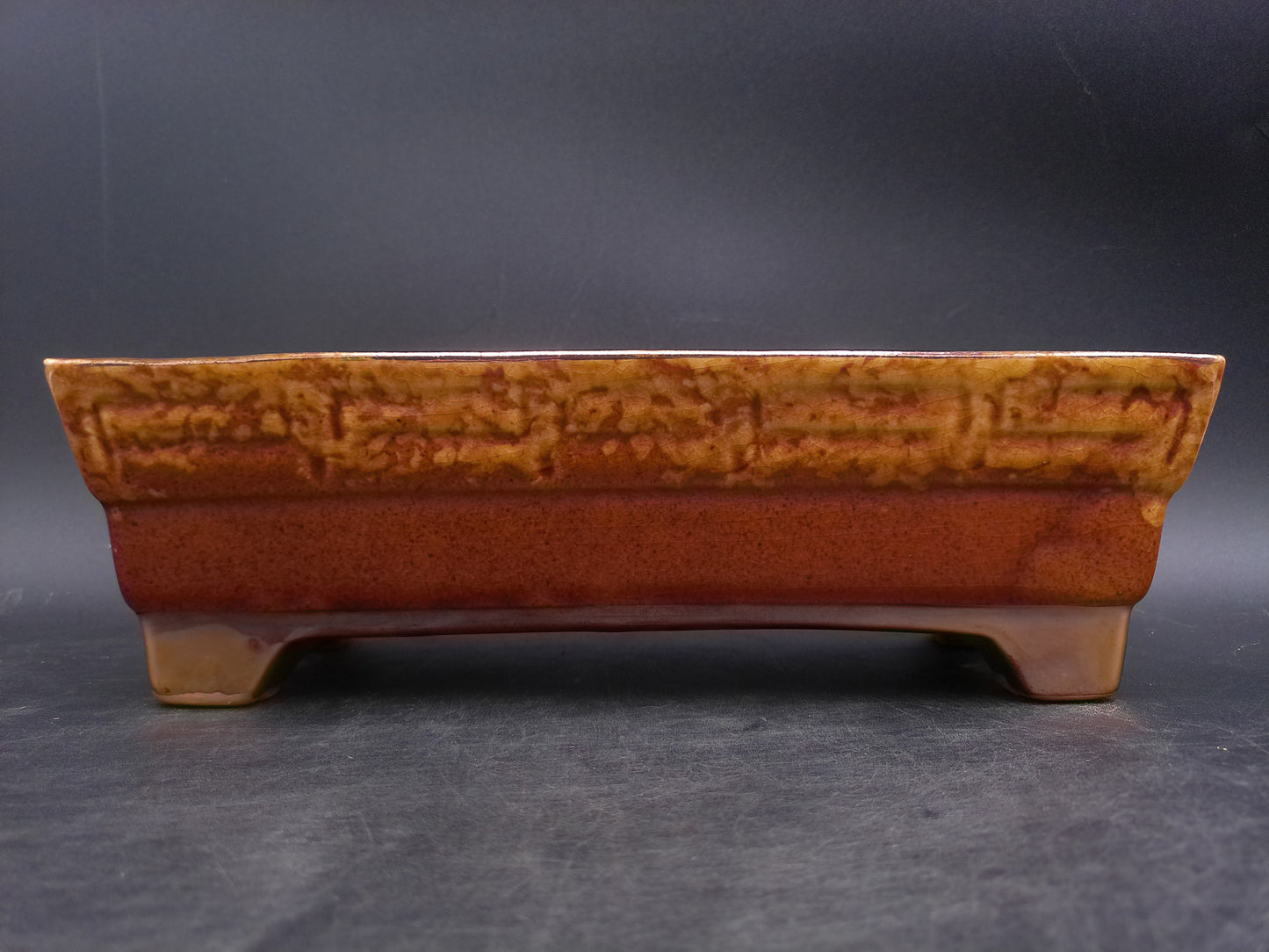 Shafer 23K Gold Marked Rectangle Brown Drip Glaze Brush Ceramic Planter