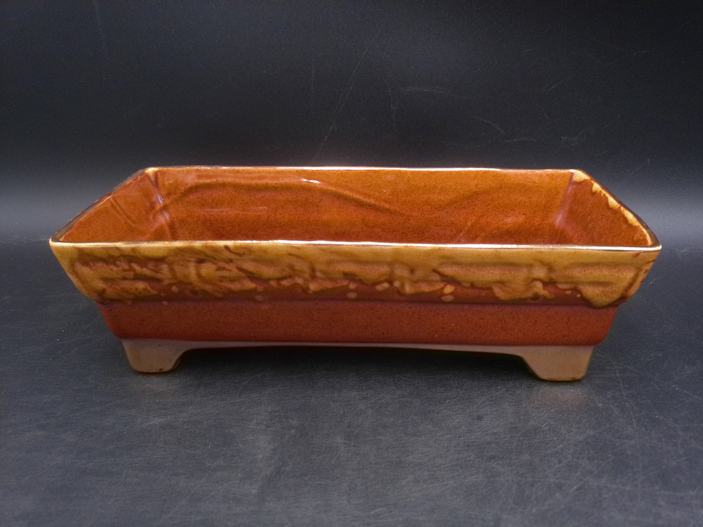 Shafer 23K Gold Marked Rectangle Brown Drip Glaze Brush Ceramic Planter