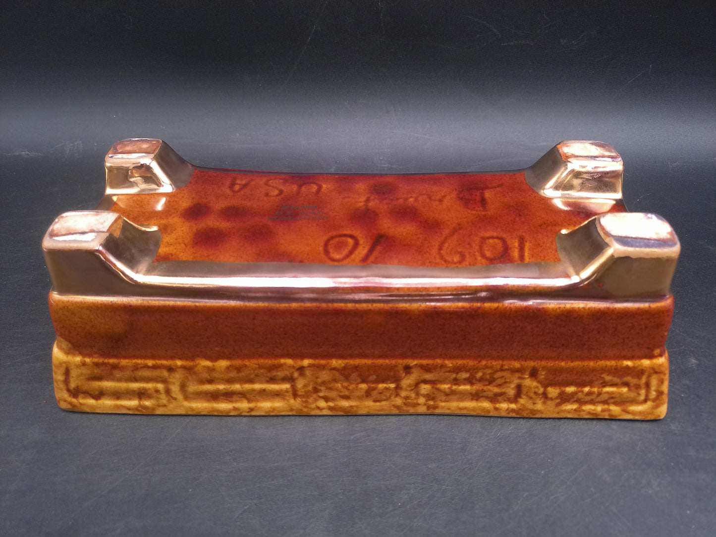 Shafer 23K Gold Marked Rectangle Brown Drip Glaze Brush Ceramic Planter